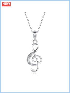 Music Note Pendant Necklace Silver Plated Zinc Alloy Treble Clef Wings